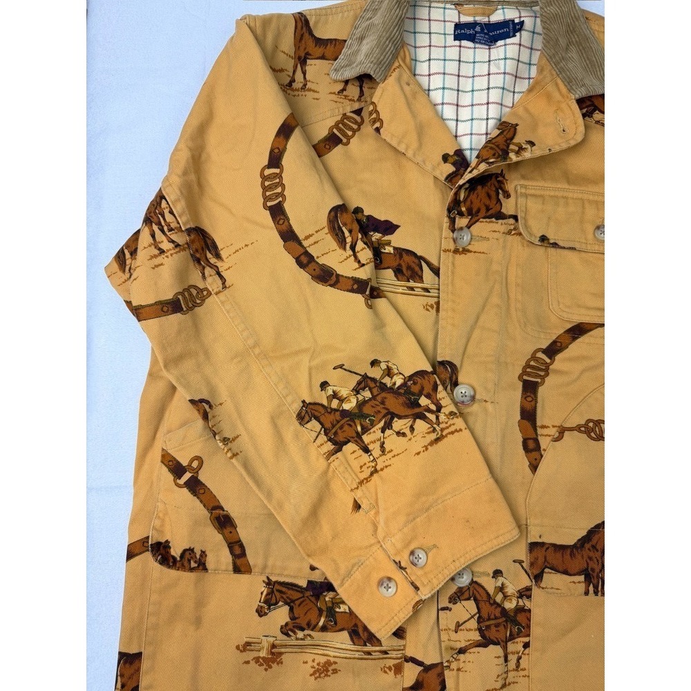 Vintage Ralph Lauren Polo Equestrian Print Chore Jacket Tan M - READ - Picture 9 of 16